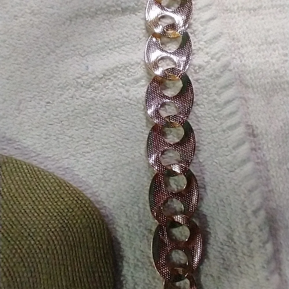 Large link goldtone textured chain bracelet